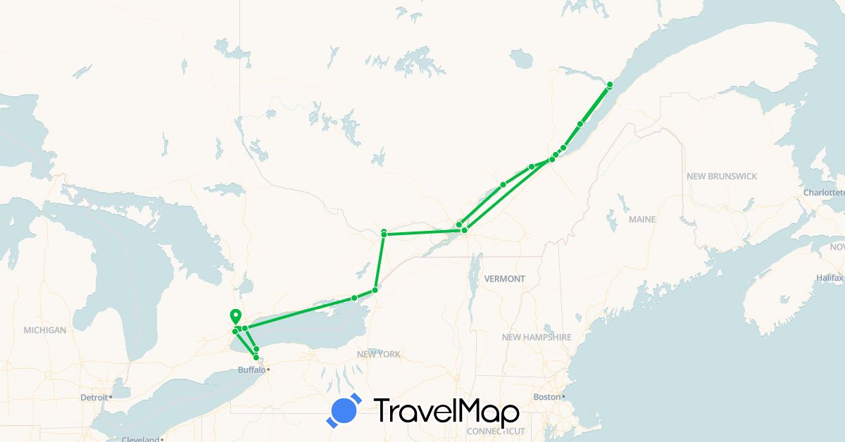 TravelMap itinerary: bus, plane in Canada (North America)